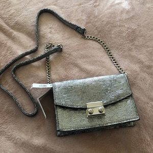 Express silver metallic crossbody party purse
